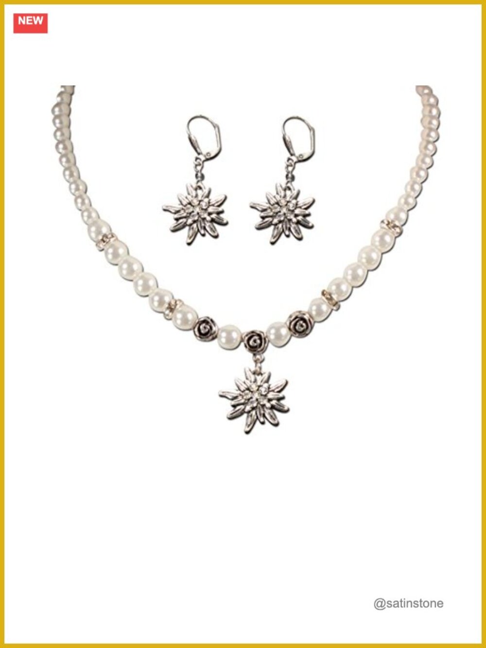 Bavarian Traditional Jewelry Set Pearl Necklace and Earrings Dirndl Oktoberfest